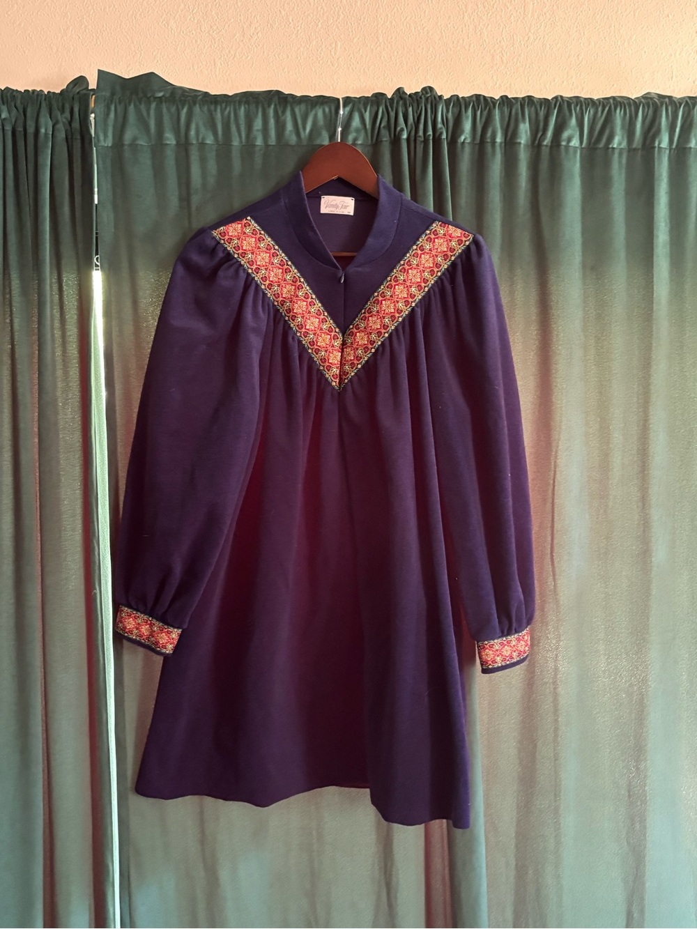 Vintage 70’s Navy Mini Dress with Embroidered Trim